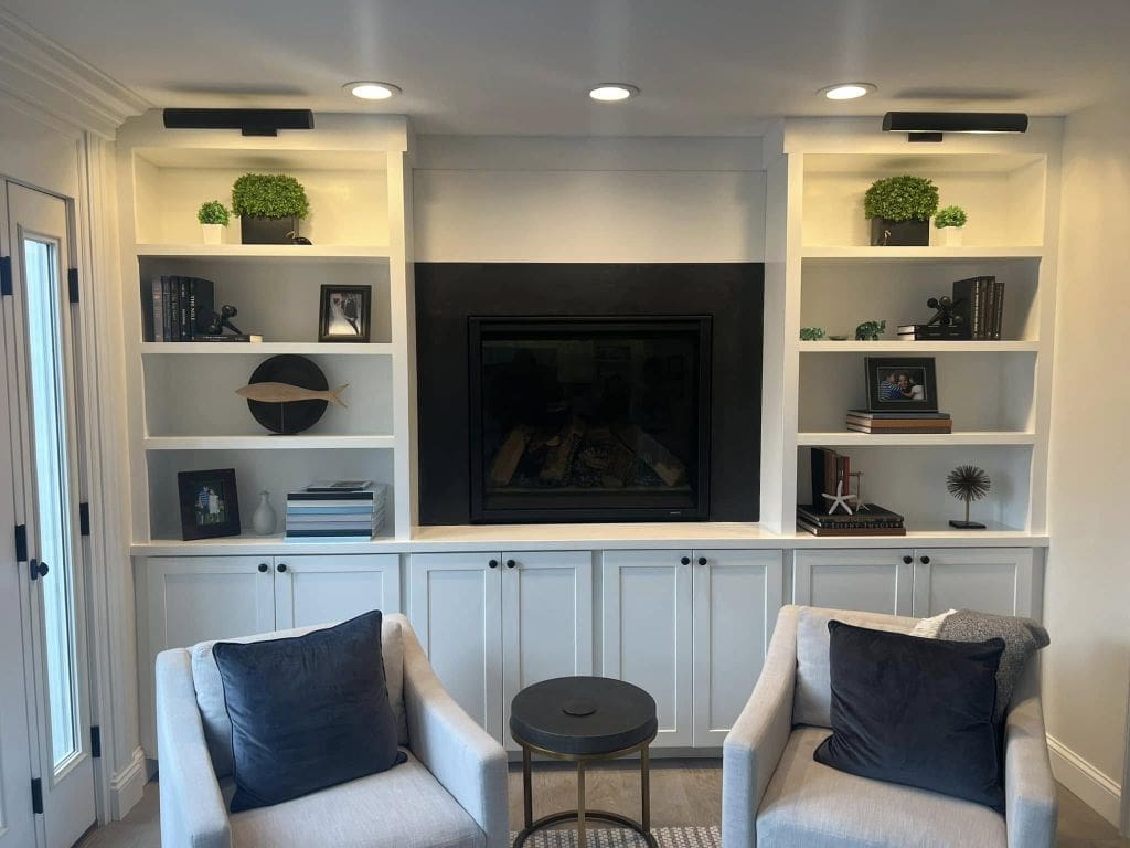 Majestic Meridian Direct Vent Fireplace, Built-in cabinets with custom shelves