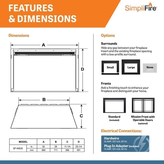Simplifire 35" Electric Insert